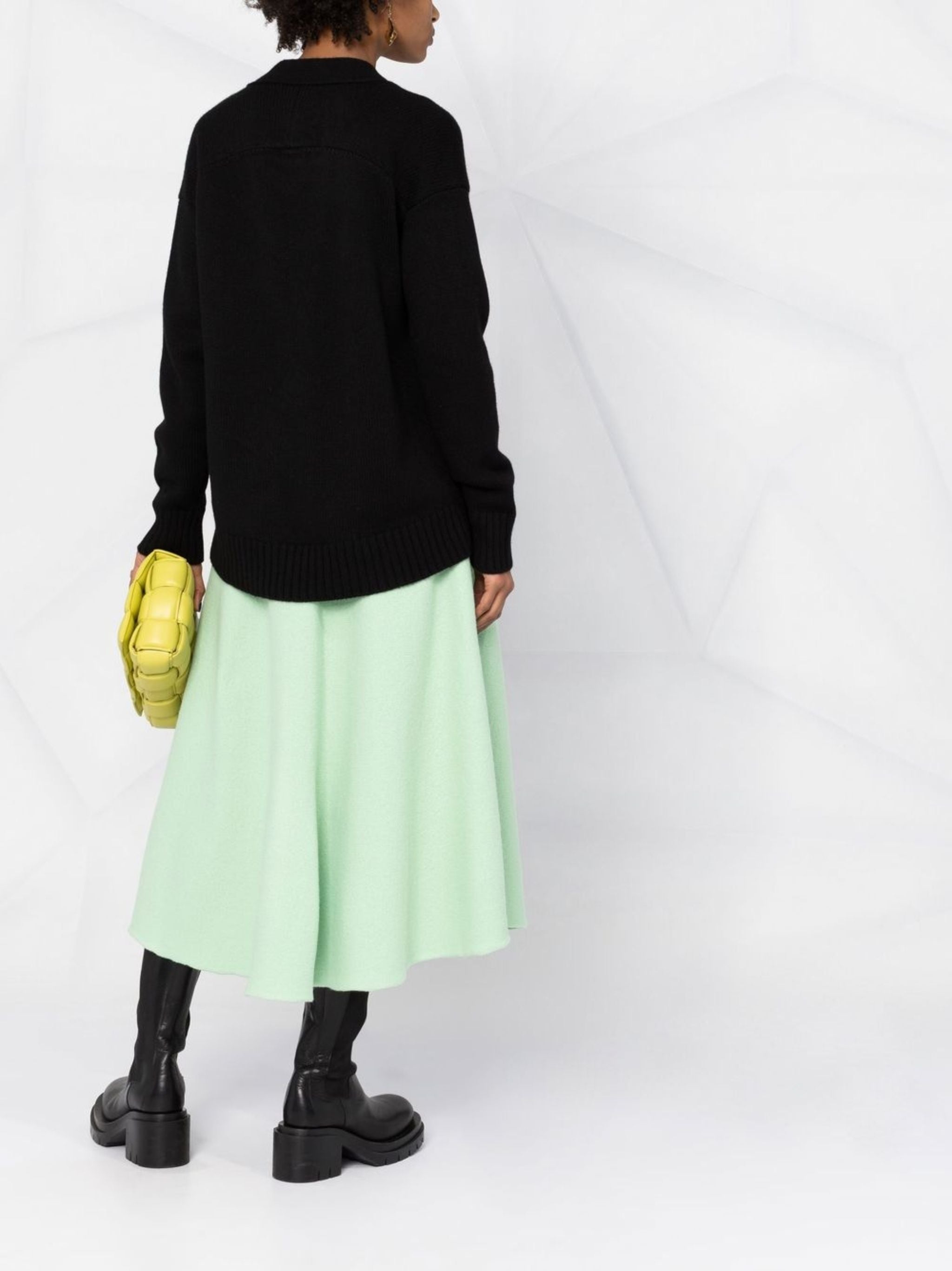Black Boxy Cashmere V-Neck Cardigan