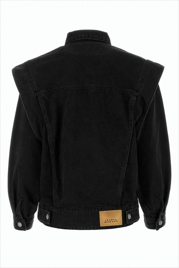 Structured Black Denim Jacket with Pronounced Shoulders