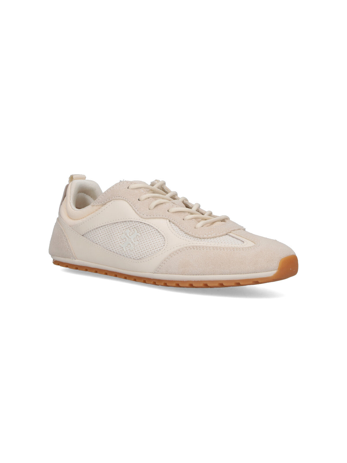 Cream Suede And Mesh Sneakers