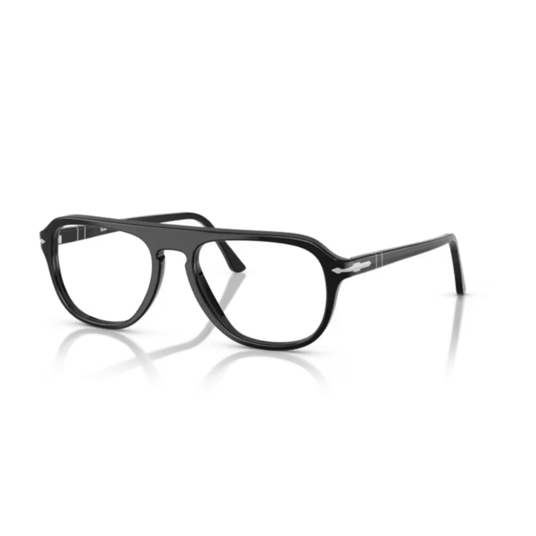 0po3368v Polished Black Acetate Aviator-Inspired Sunglasses with Silver Accents