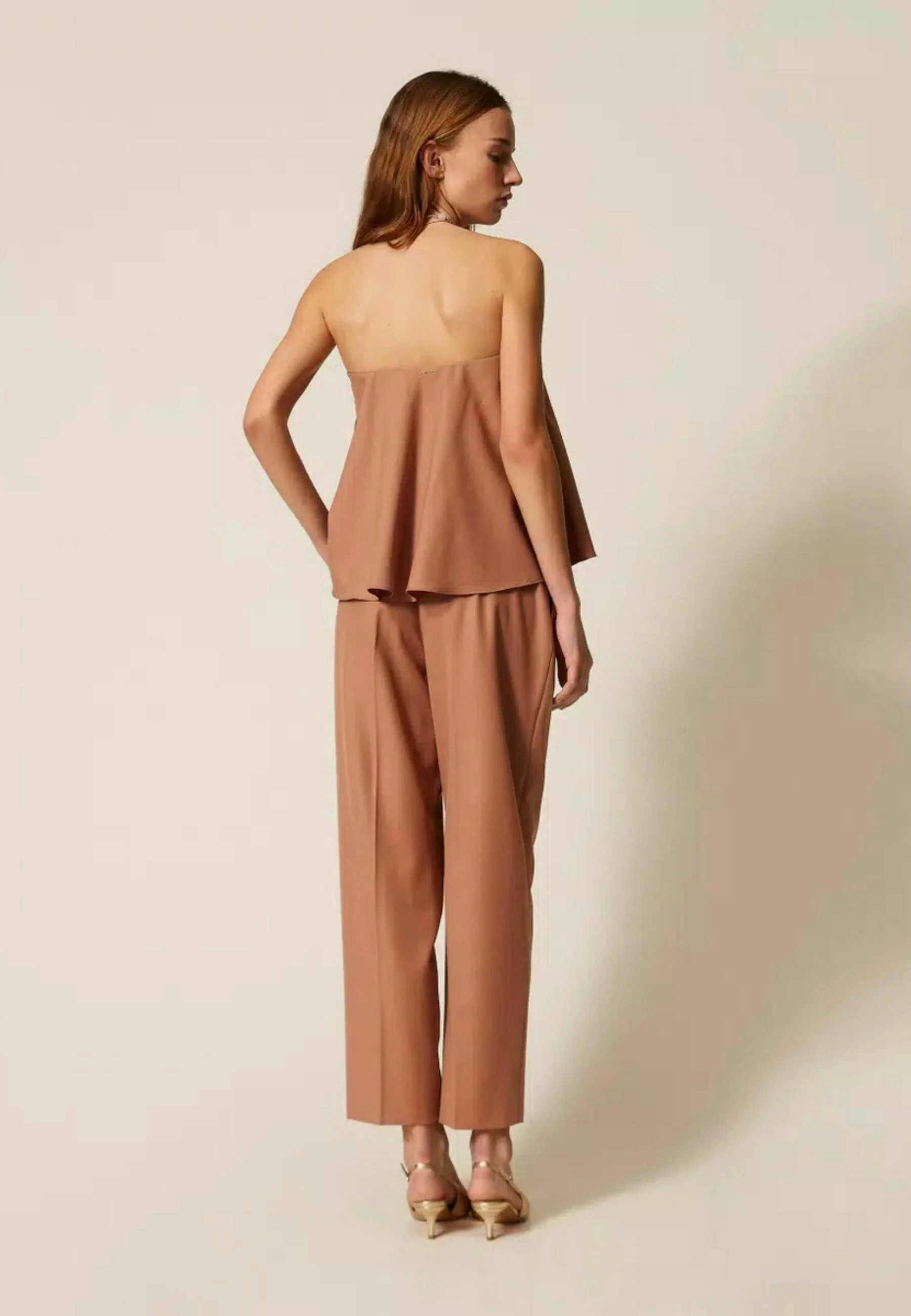 Mocha Brown Pleated Wool Trousers