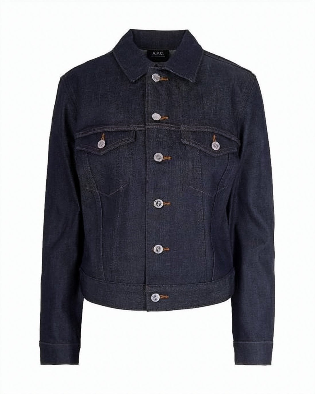 Structured Indigo Denim Jacket with Flap Pockets and Silver-tone Accents