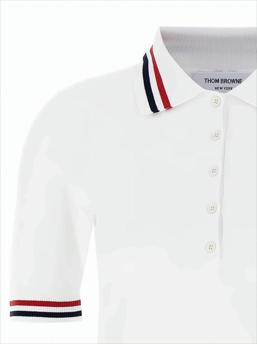 Short-Sleeved Polo Shirt with Button Placket and Striped Accents