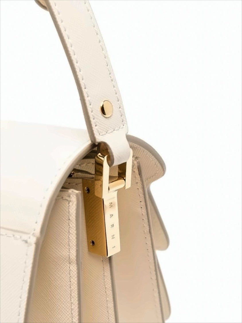 Structured White Calf Leather Shoulder Bag with Gold-Tone Clasp