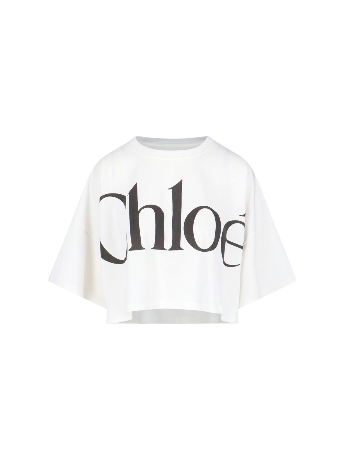 Logo Crop Top, In White Cotton, Crew Neck