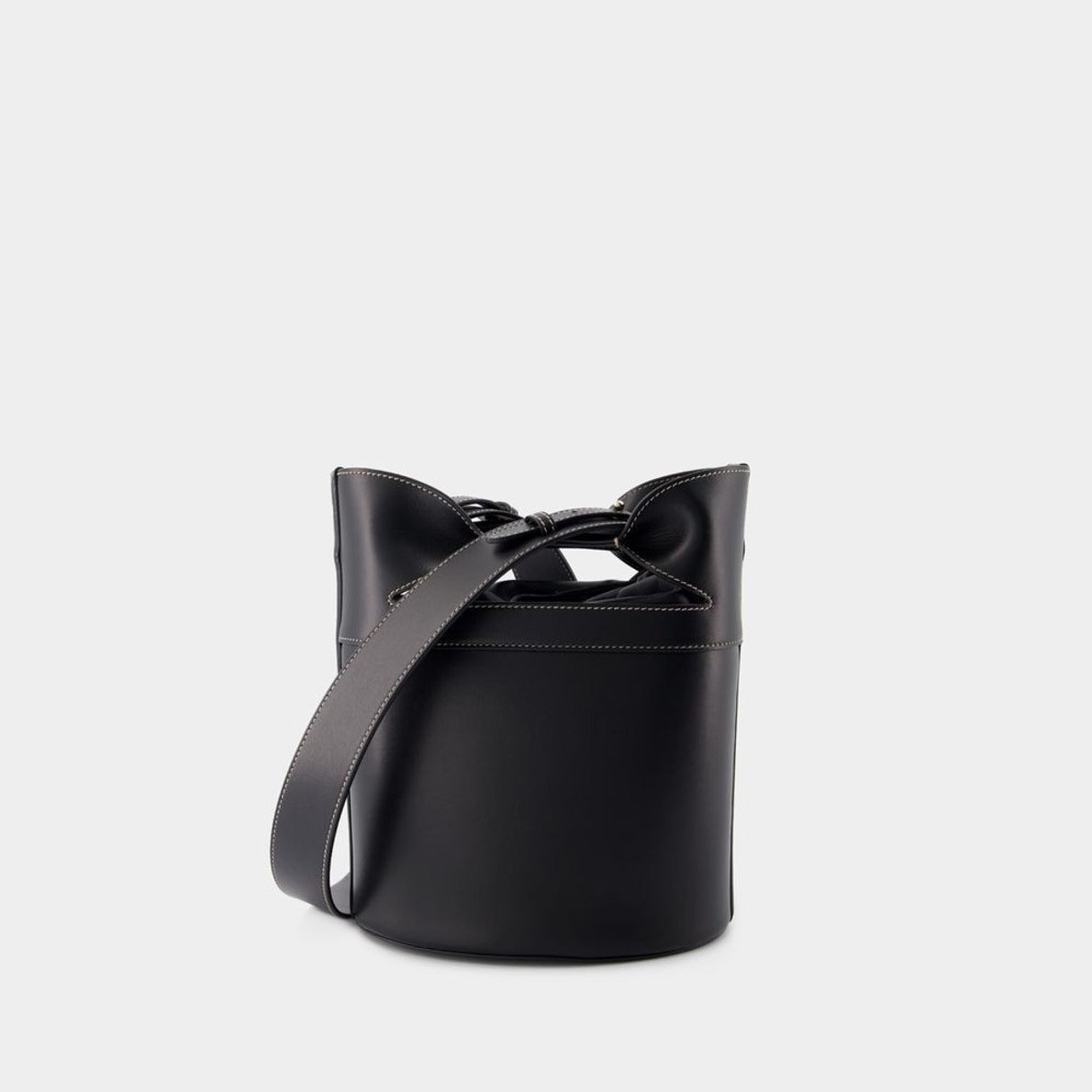 The Bucket Bow Crossbody - Leather - Black