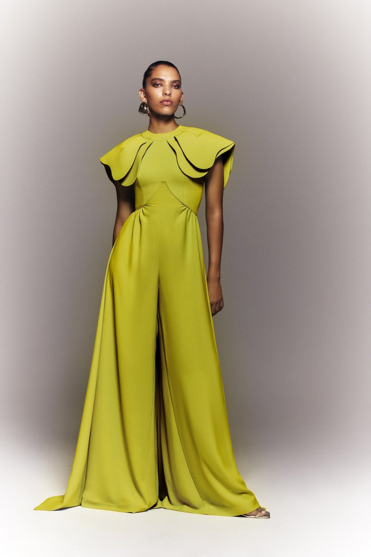 Crepe Jumpsuit, With Back Overskirt