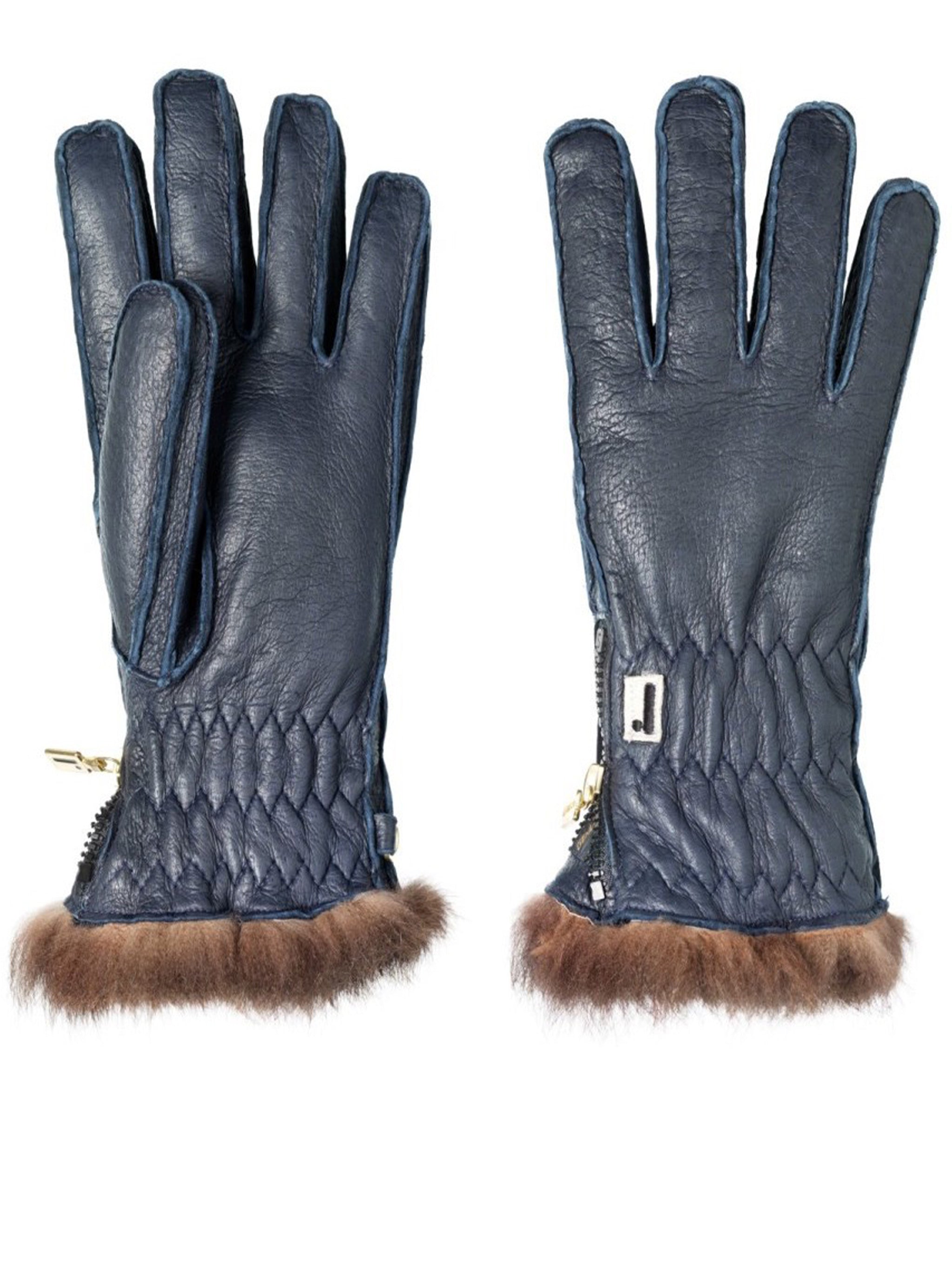 Peccary Opossuy Quilted Fur-Trim Gloves
