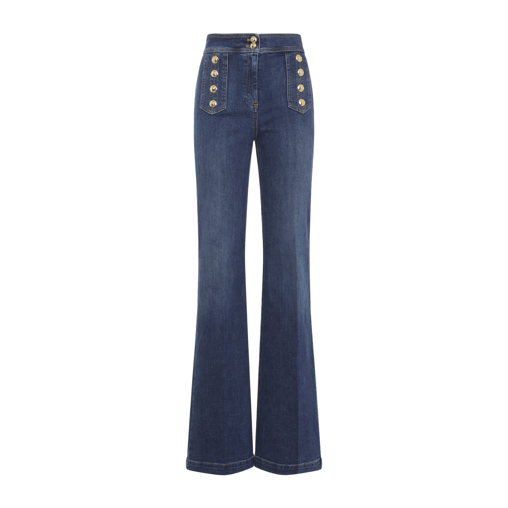 High-Waisted Flared Jeans With Decorative Gold Hardware