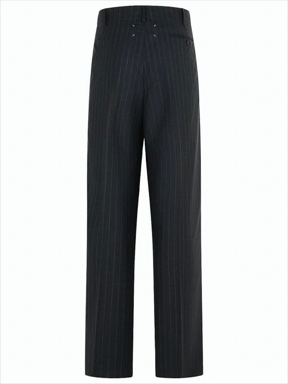 Pinstripe Wool Trousers with Drawstring Waist