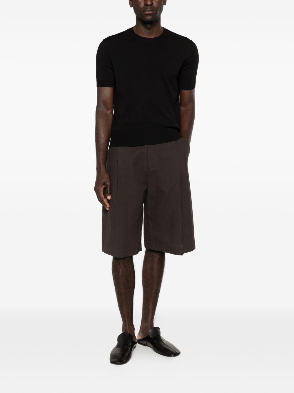 Black Knitted Crew Neck Short Sleeve T-Shirt