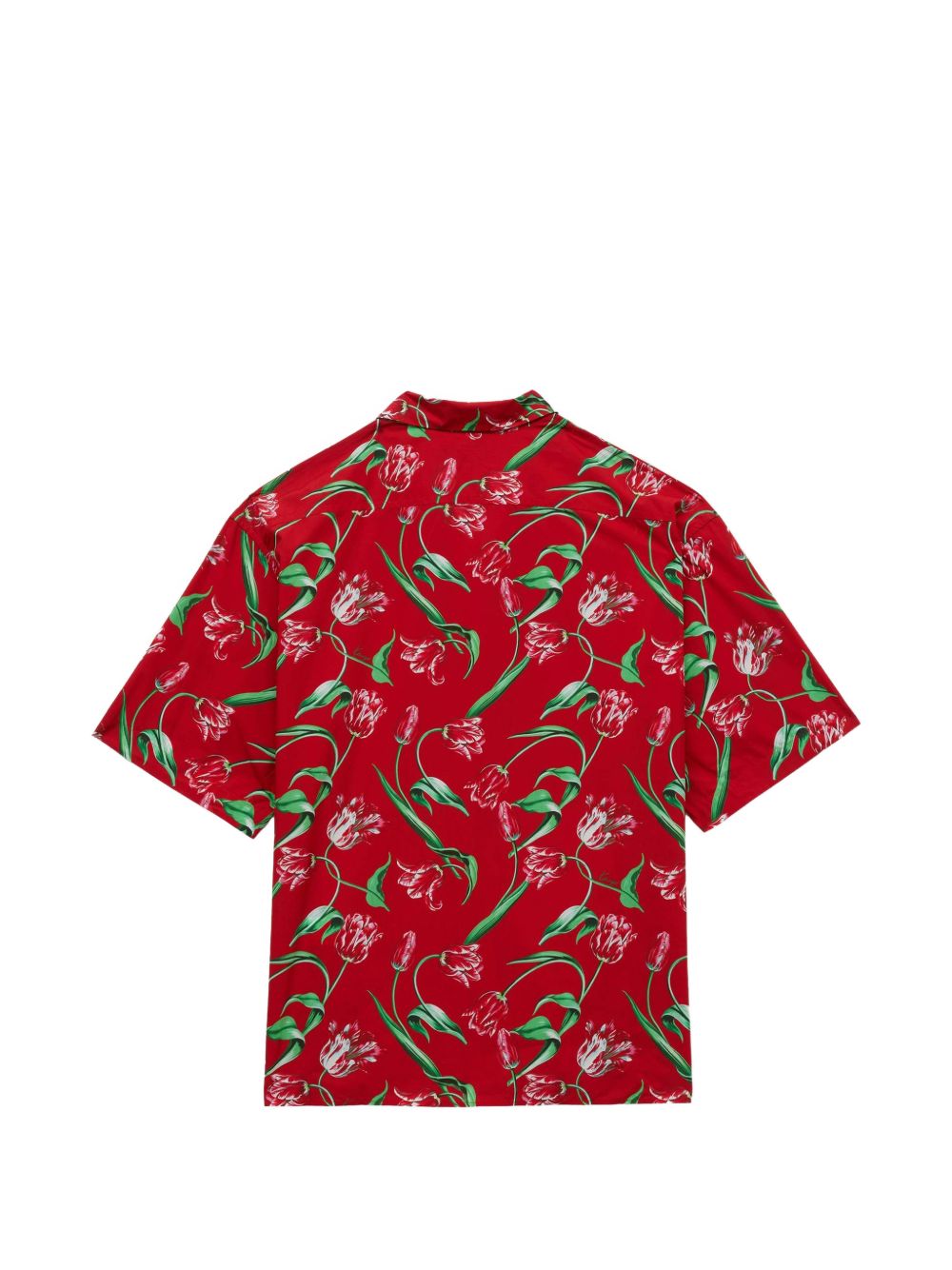 Vibrant Red Short-Sleeved Casual Shirt with Floral Pattern