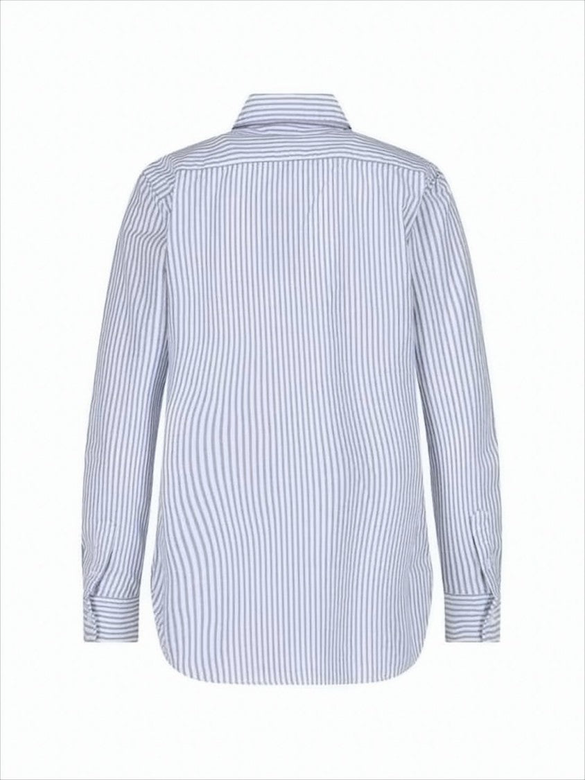 Vertical Blue and White Striped Button-Down Shirt