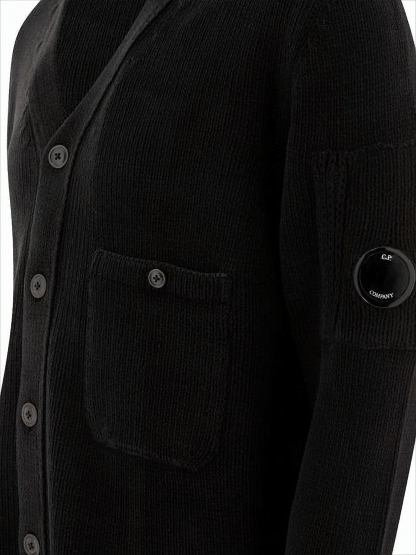 Black Knitted Cardigan With V-Neckline And Distinctive Logo Patch