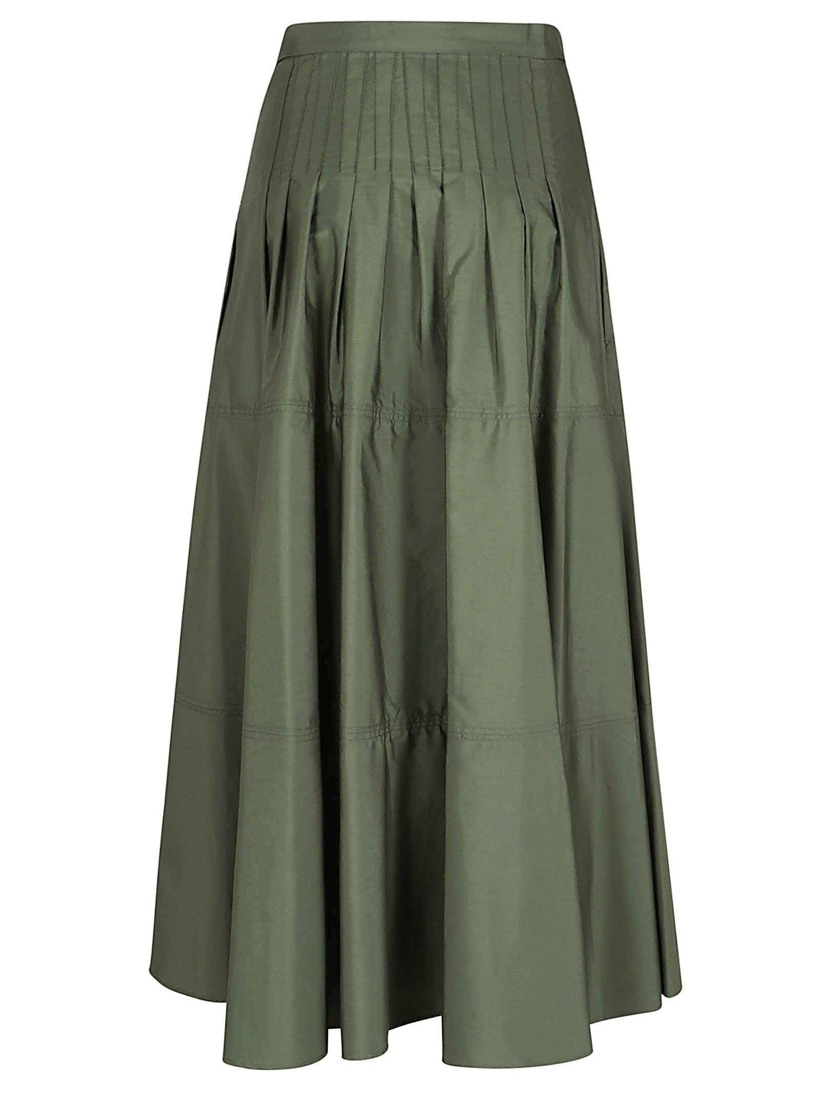 Midi-Length Skirt with Structured Waistband and Pleated Design