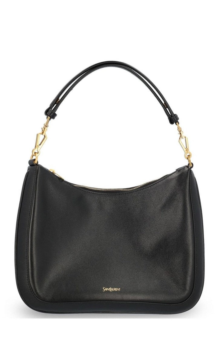 Curved Rectangular Shoulder Bag with Gold-tone Hardware