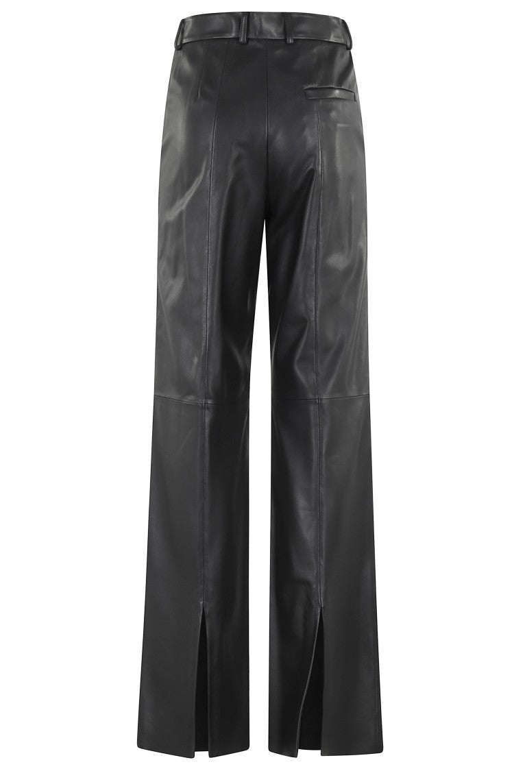 Straight Leg Leather Trousers With Refined Closure