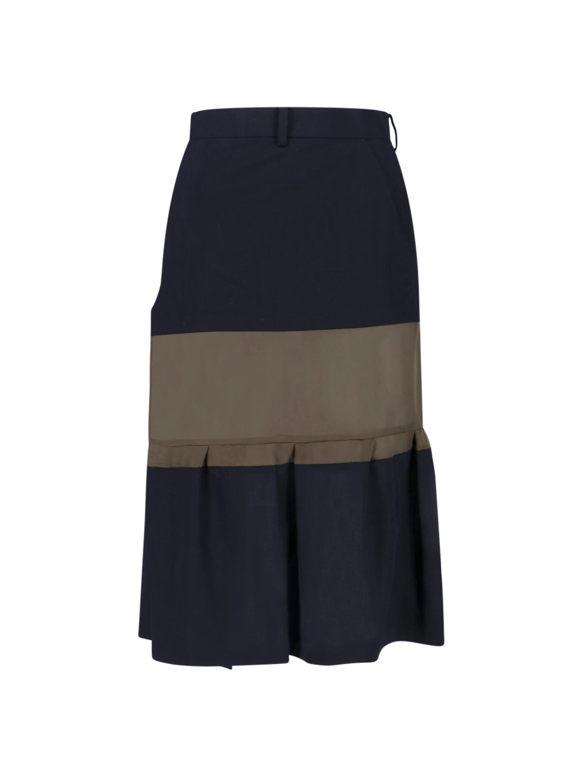 Black Panel Design Wool Midi Skirt