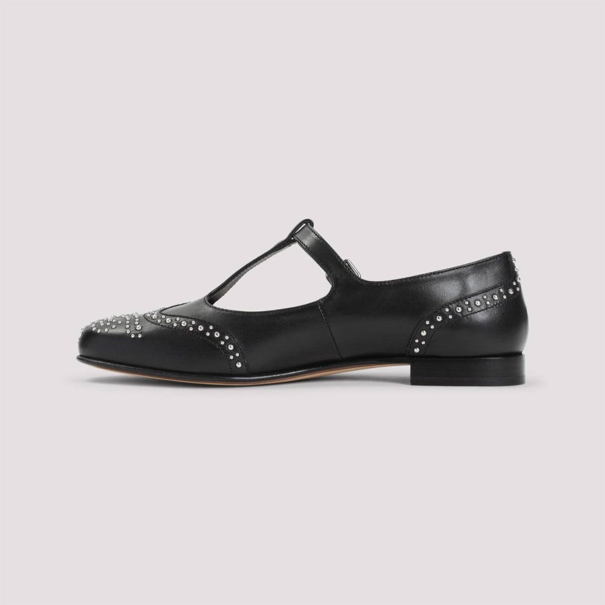 T-Strap Black Sandals With Decorative Studs