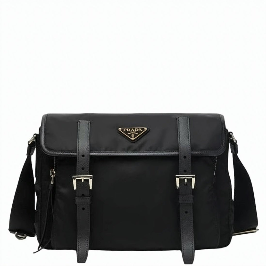 Recycled Nylon Shoulder Bag with Adjustable Leather Straps and Gold-tone Hardware
