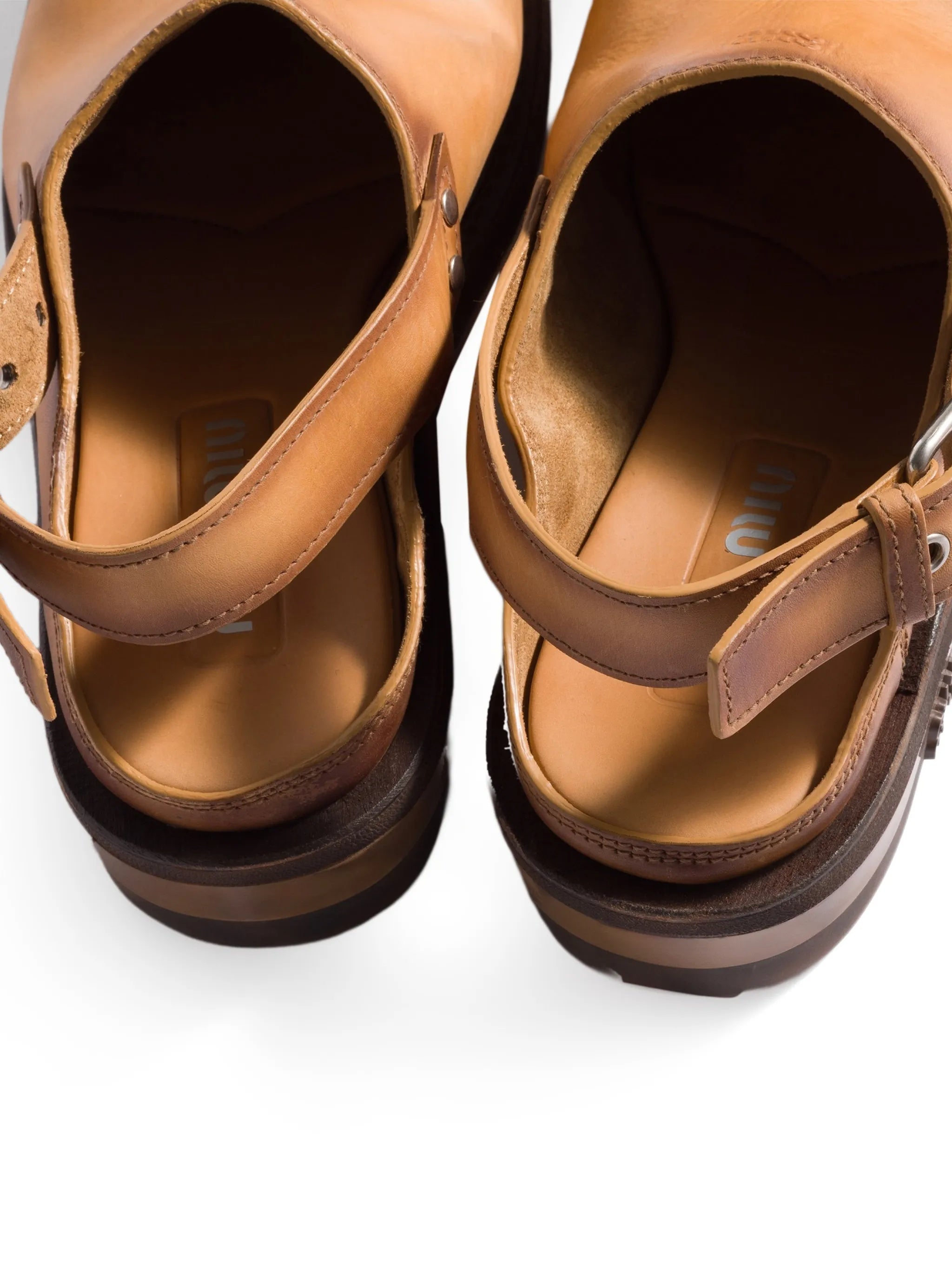 Tan Sabot Smooth Leather Buckle Shoes