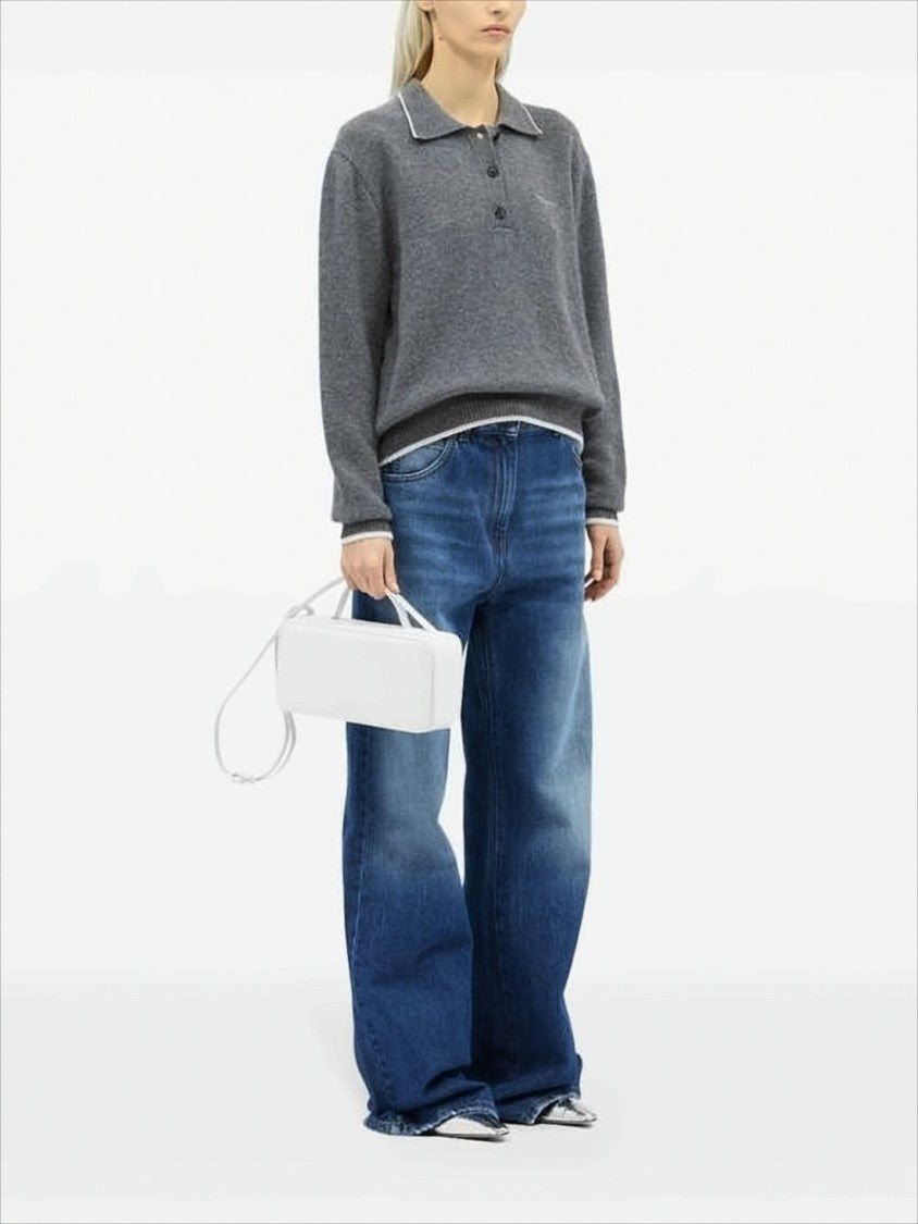 Polo Knit Sweater With Subtle Piping And Ribbed Details