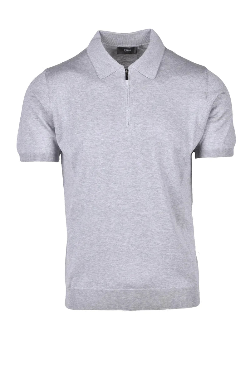 Silk/Cotton Knit Polo - Light Grey