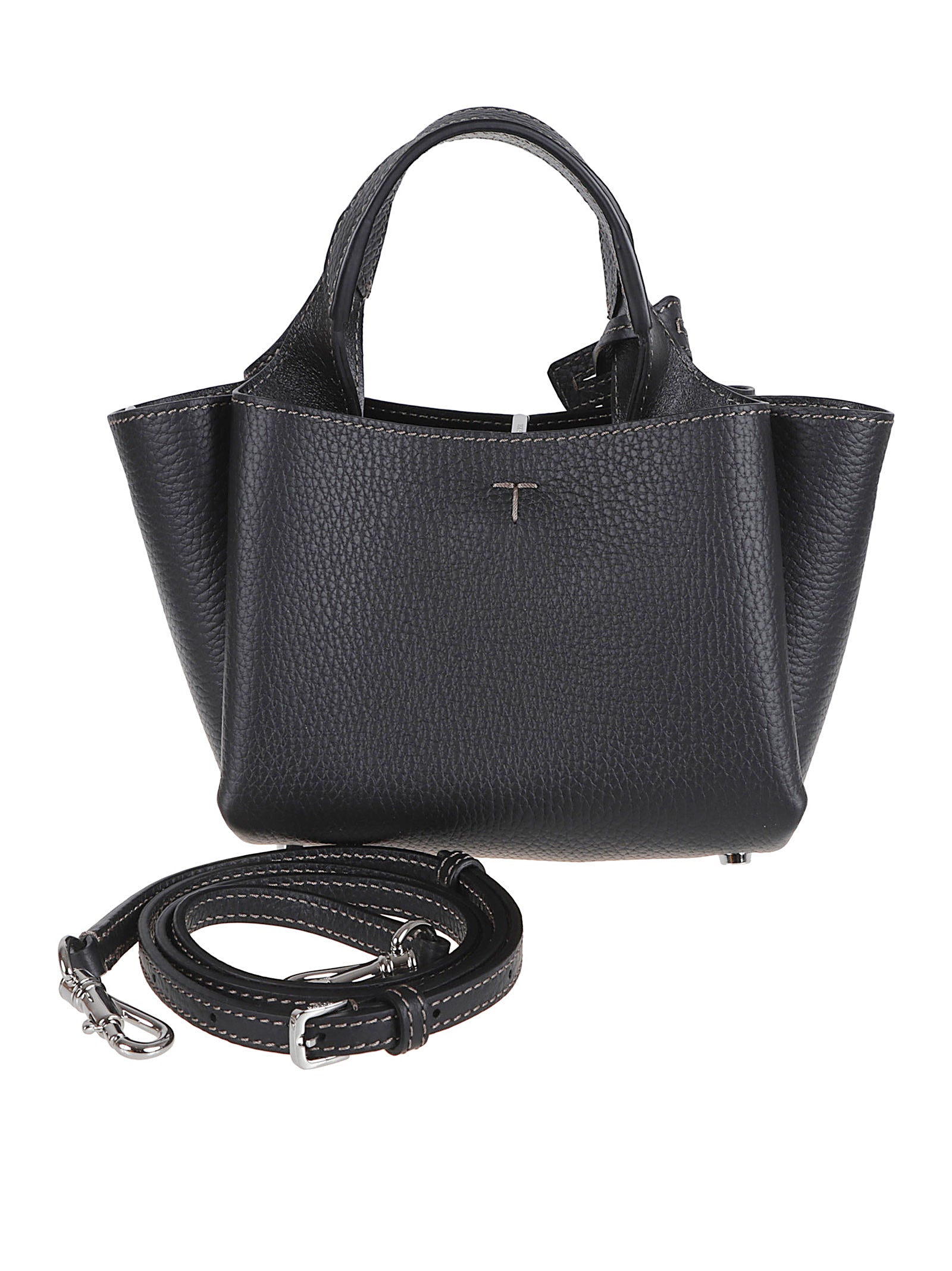Textured Calfskin Handbag with Embossed Logo