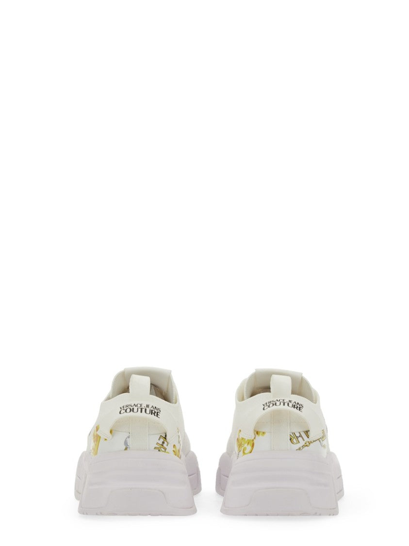 White Sneakers With Bold Logo And Textured Upper