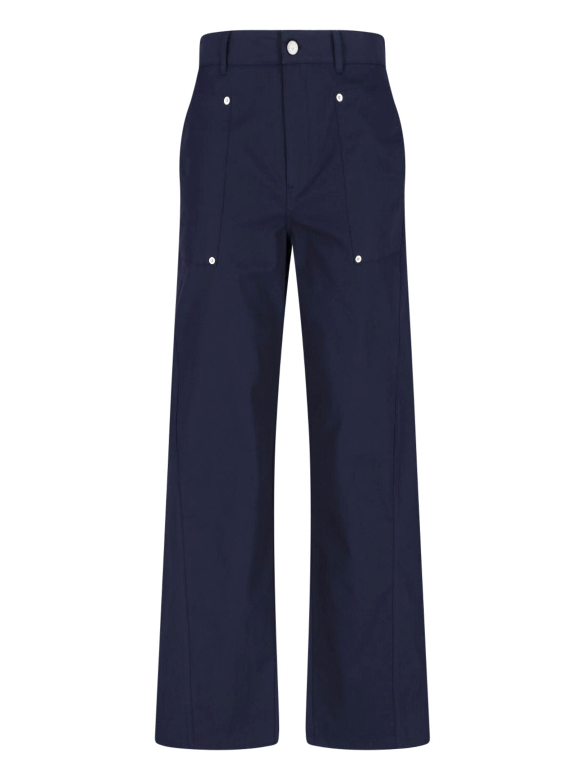 Blue Cropped Wide-Leg Rivet Trousers