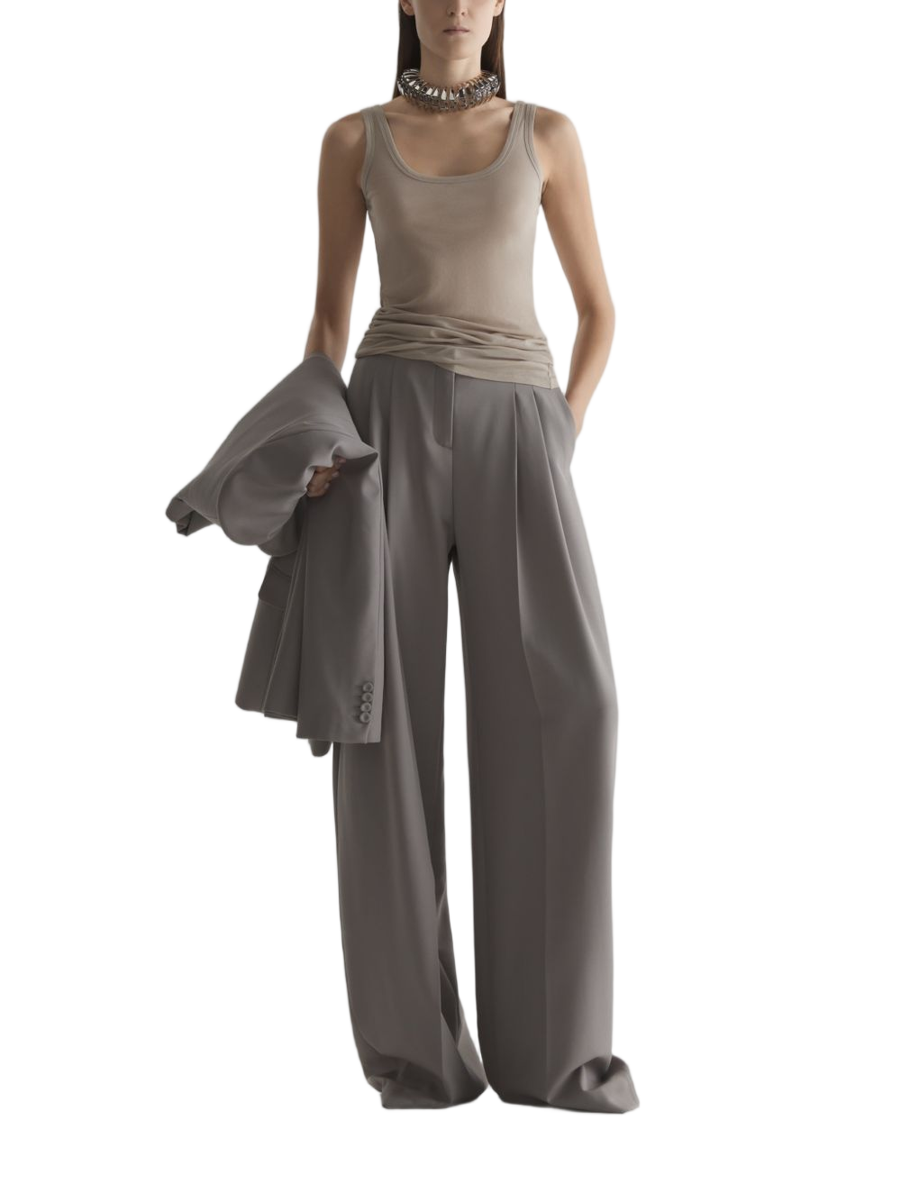 Brown Minimalist Crew Neck Knit Top