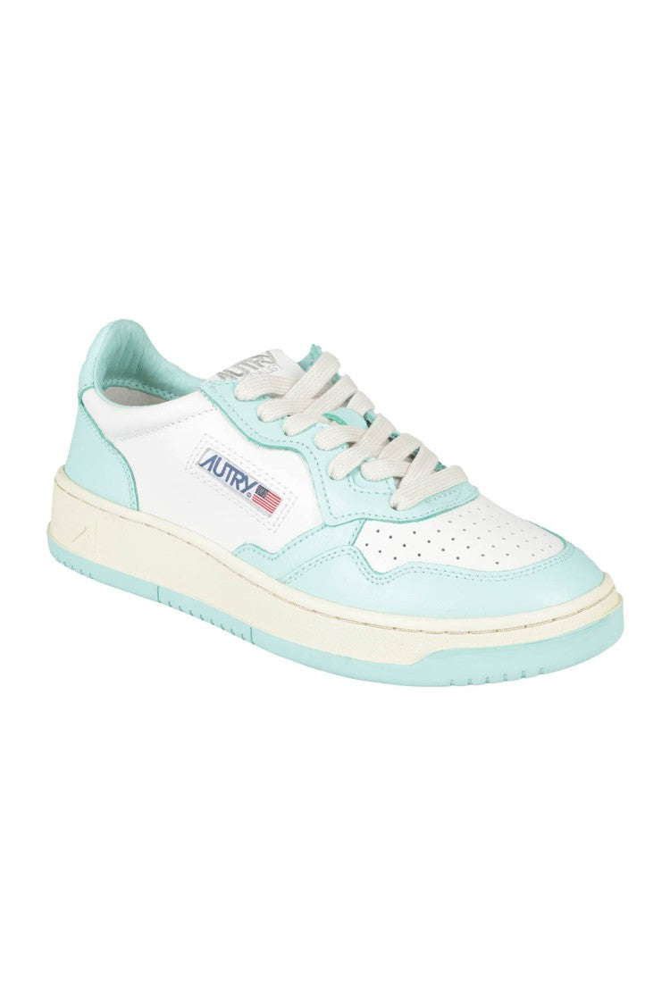 White And Turquoise Leather Sneakers