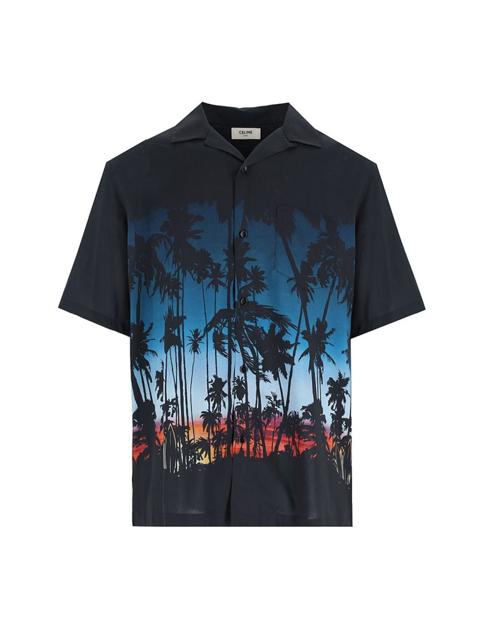 Short-Sleeved Camp Collar Shirt With Multicolor Palm Print