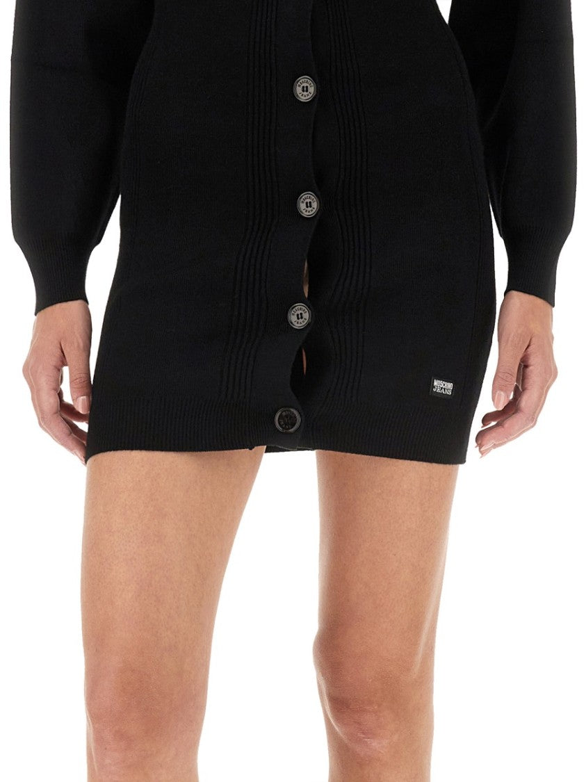 Ribbed Mini Dress With Button-Down Front