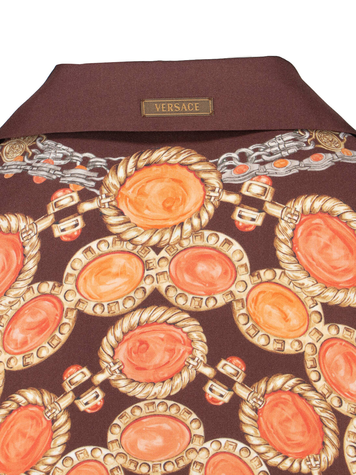 Brown Ornate Print Silk Shirt