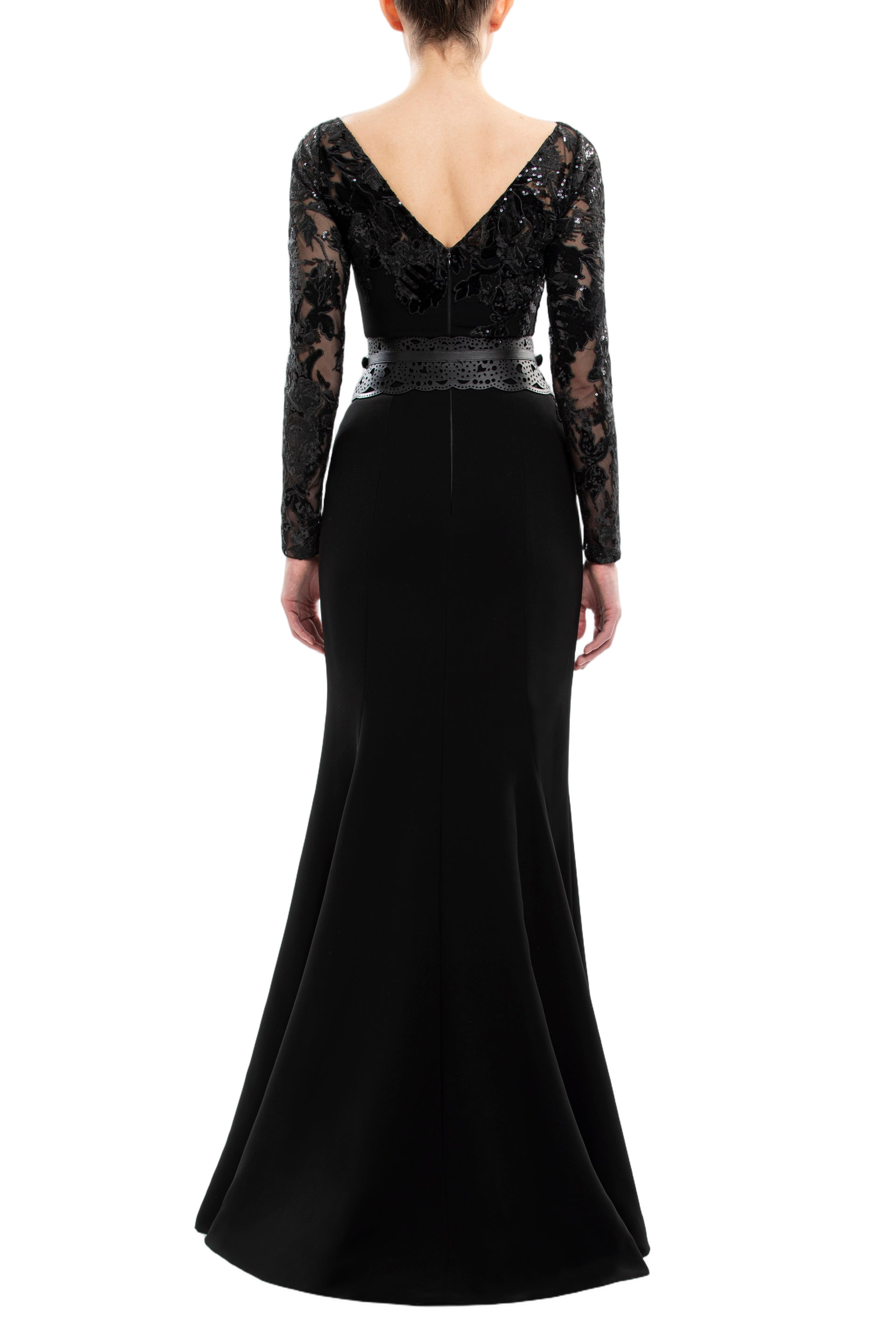 Embroidered Crepe Dress With Leather Belt