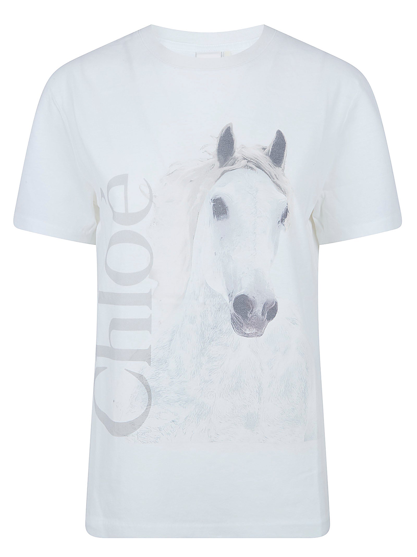 Organic Cotton Crew Neck T-Shirt with Faded Horse Print