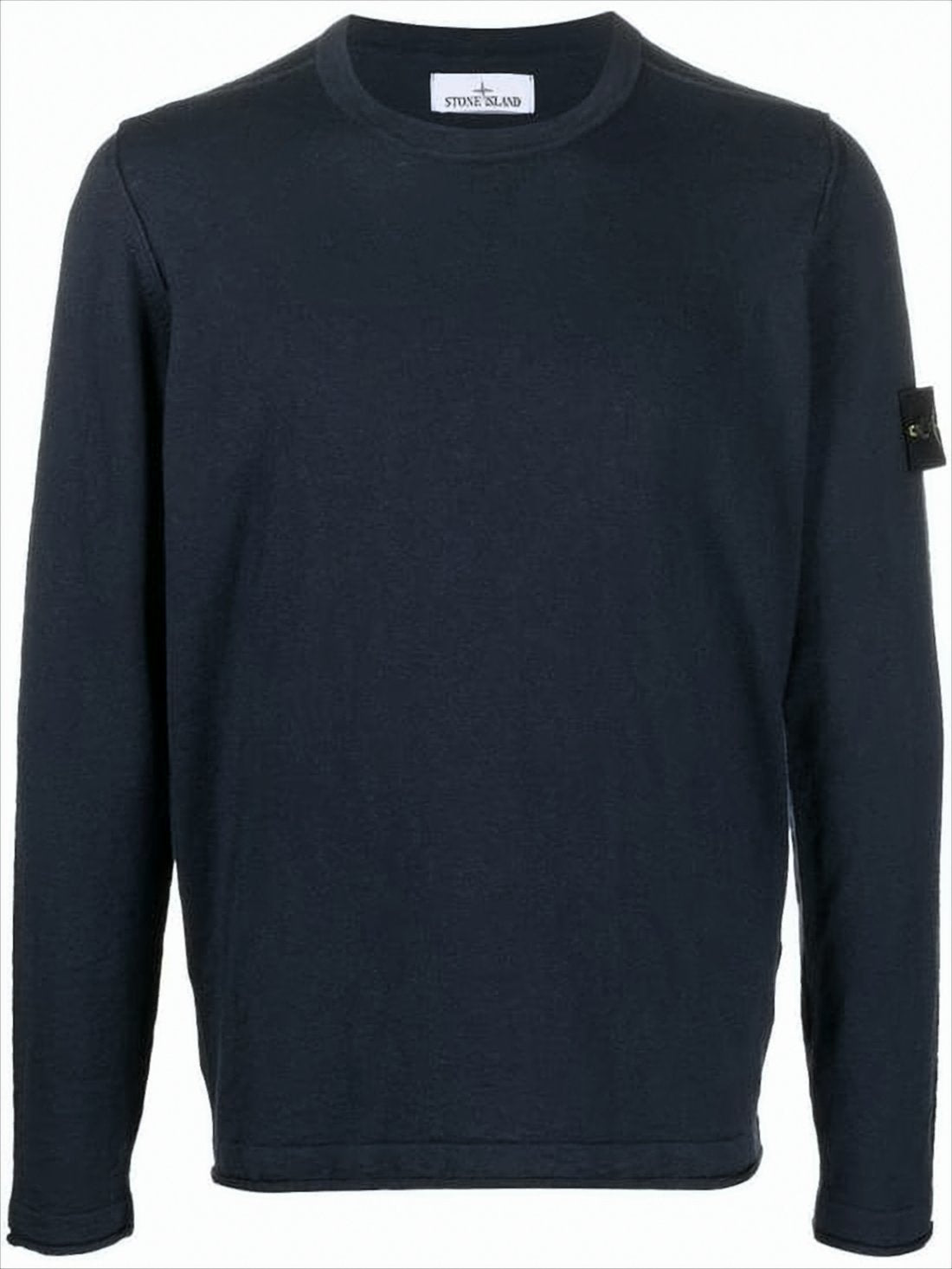 Textured Black Crew Neck Sweater With Distinctive Logo Patch