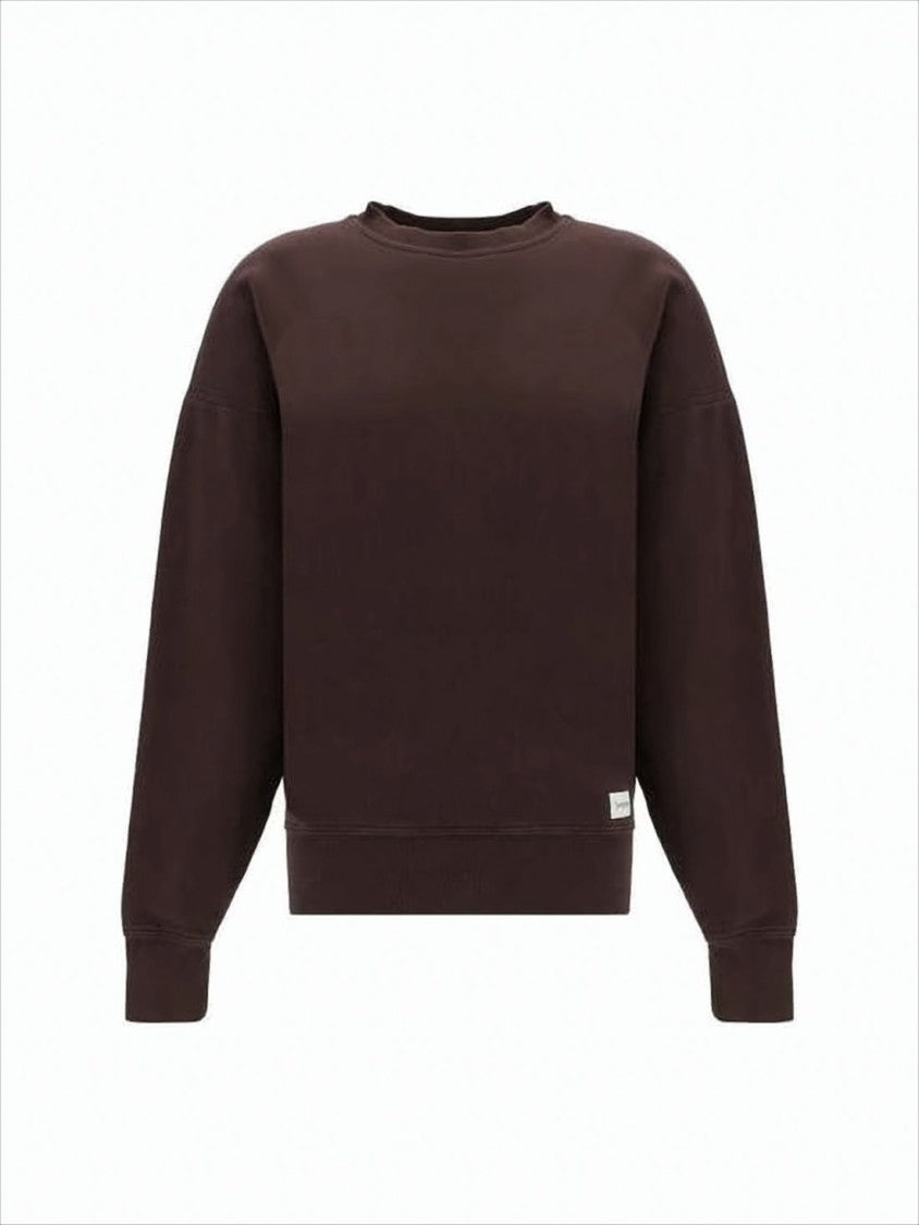 Relaxed-Fit Brown Long-Sleeve Top with Crew Neckline