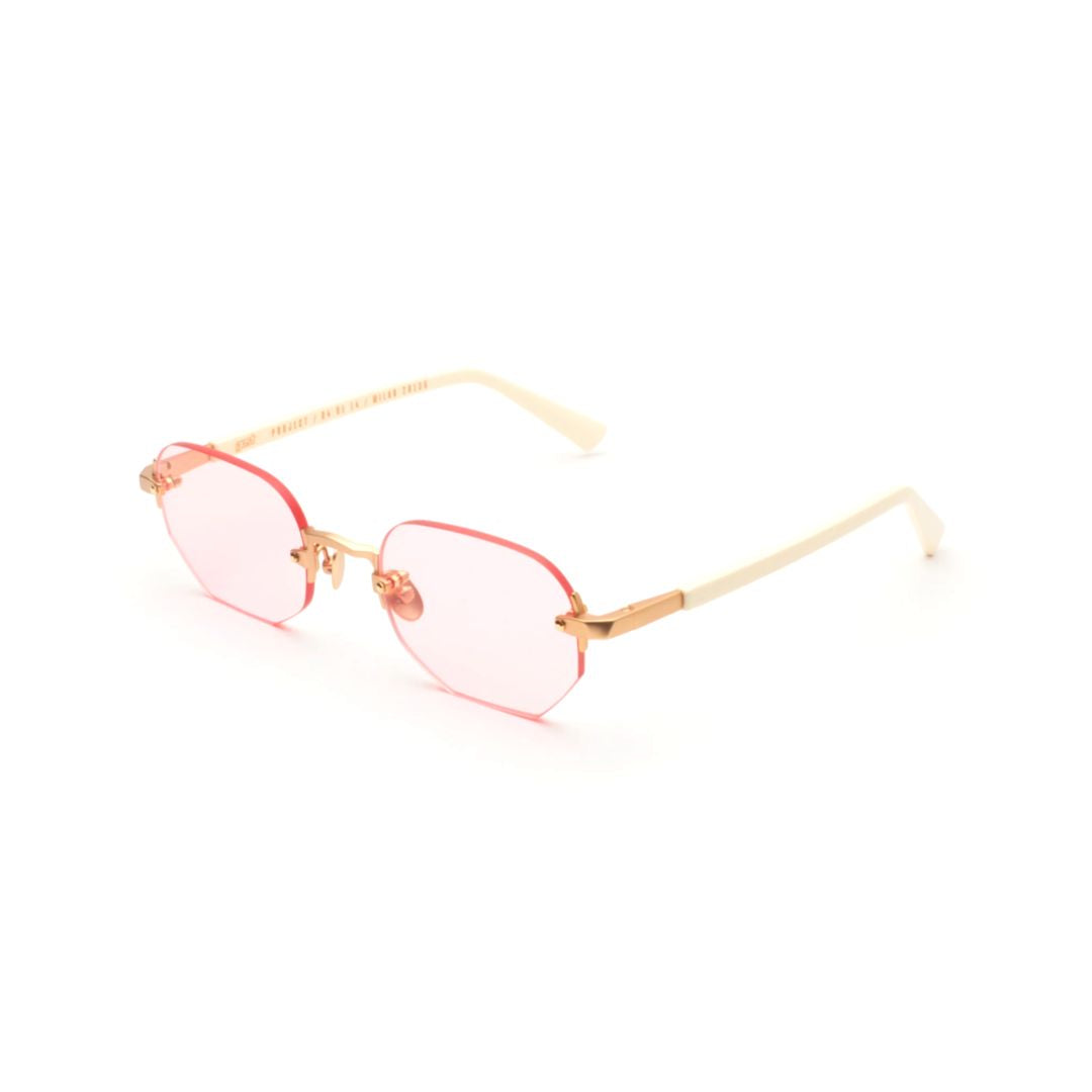 Moonstone Geometric Metal Sunglasses with Soft Pink Lenses