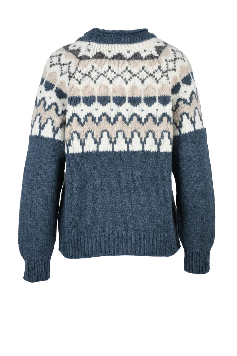 Women's Crew Neck Knit - Sky Blue/Beige