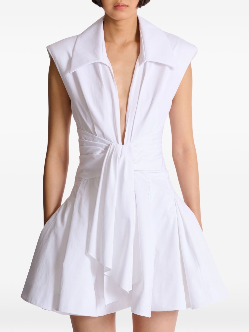 White Sleeveless Front Tie A-Line Dress