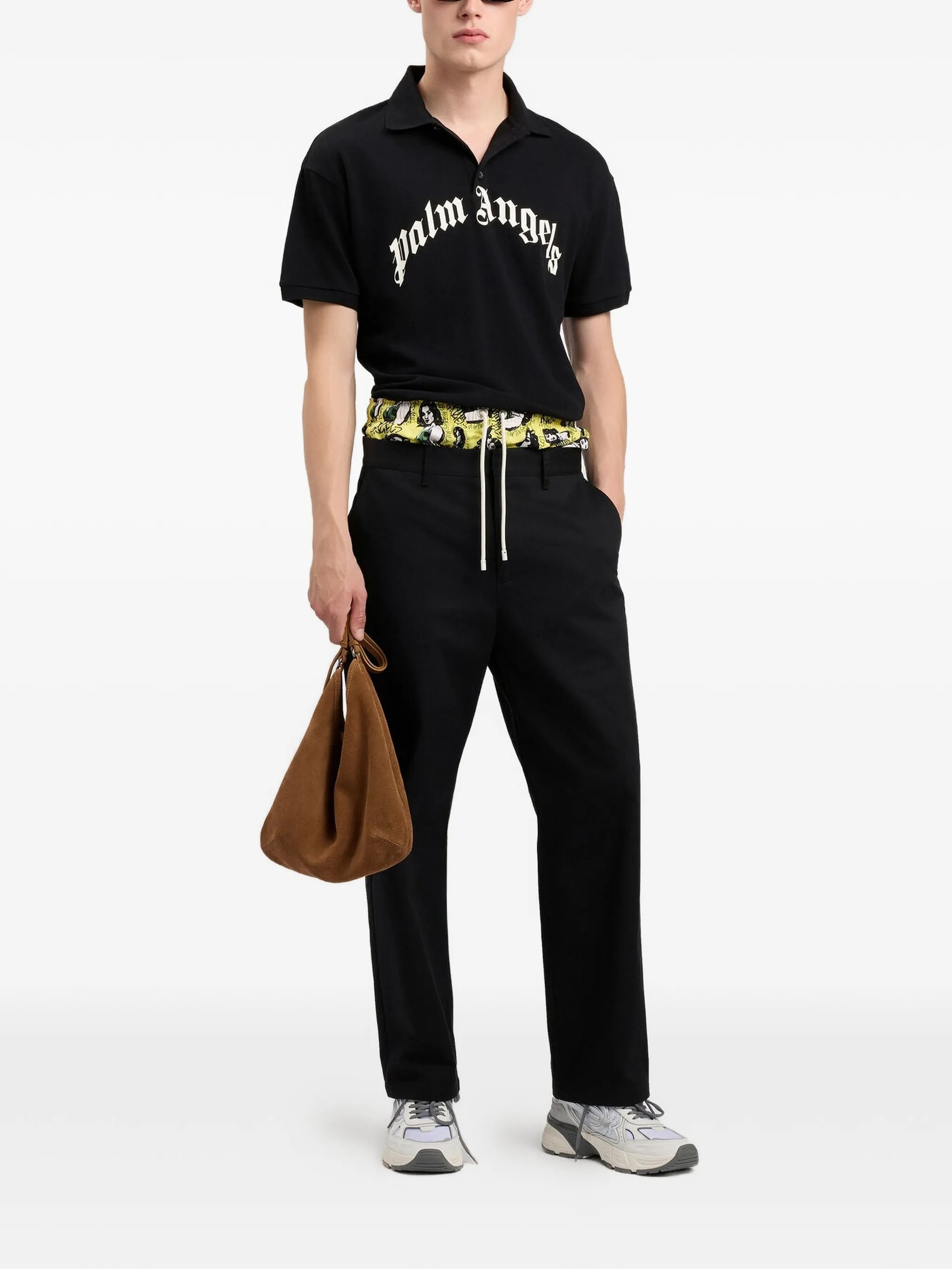 Black Curved Logo Polo Cotton Shirt