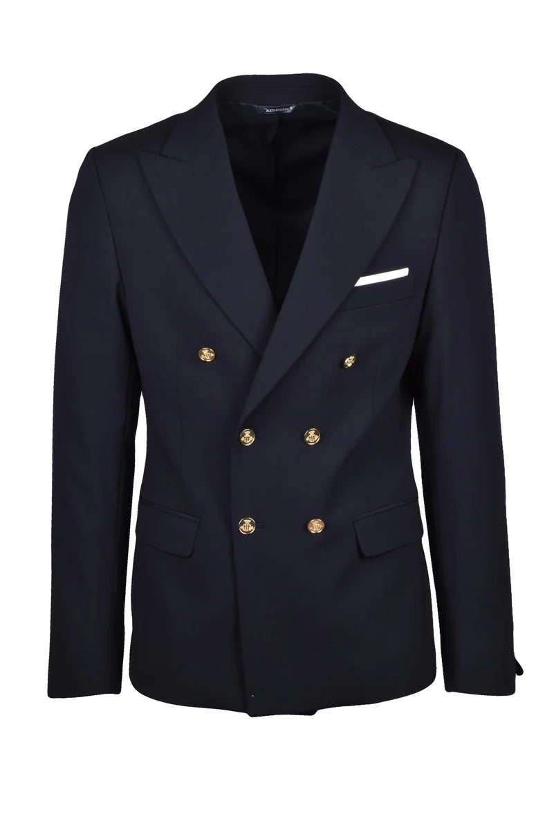 Wool Stretch Double-Breasted Jacket - Black