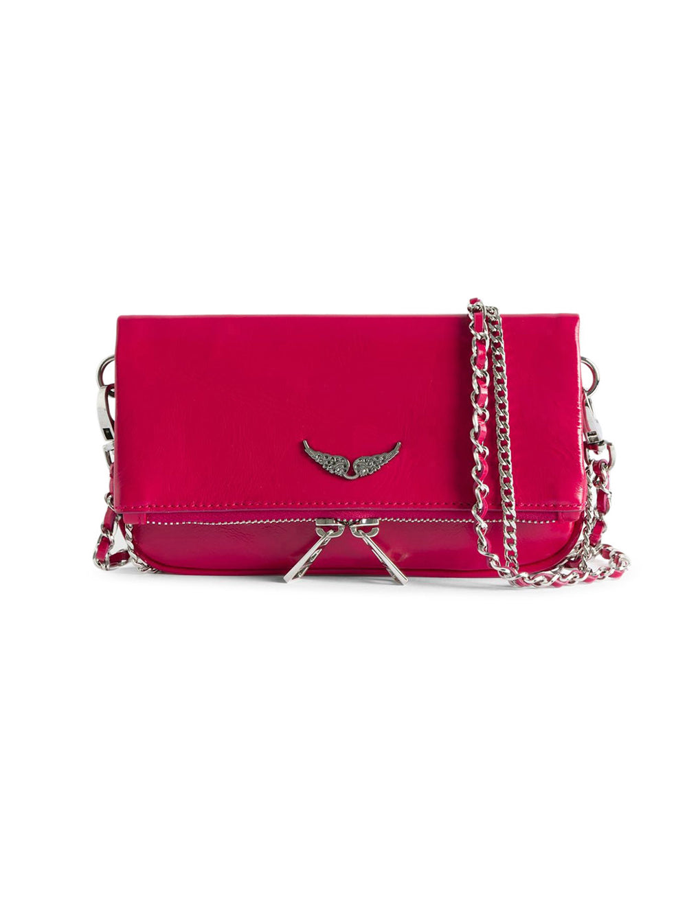 Rectangular Glossy Clutch Bag with Silver-tone Chain Strap