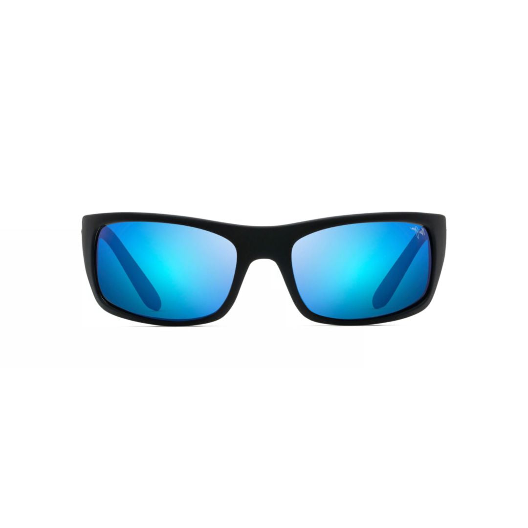 Peahi Rectangular Matte Black Sunglasses with Reflective Blue Lenses