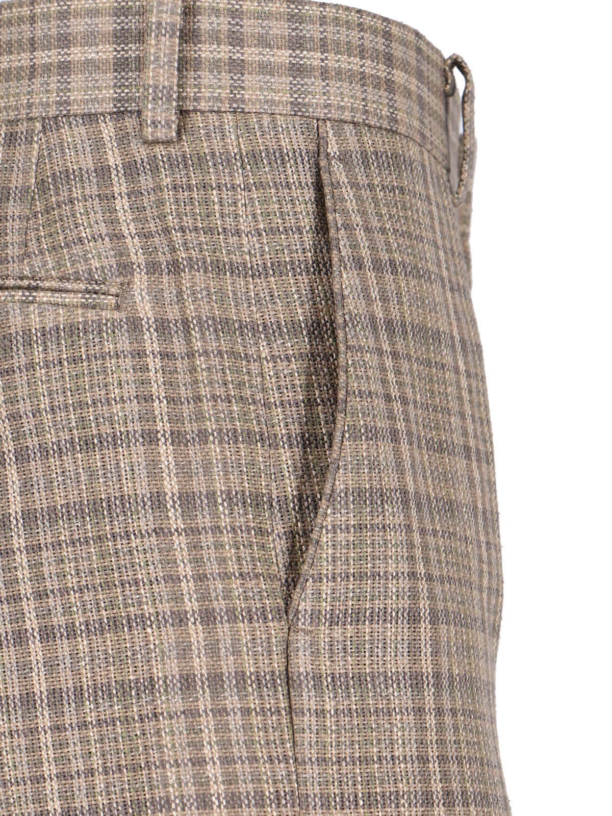 Brown Silk-Linen Blend Checkered Trousers
