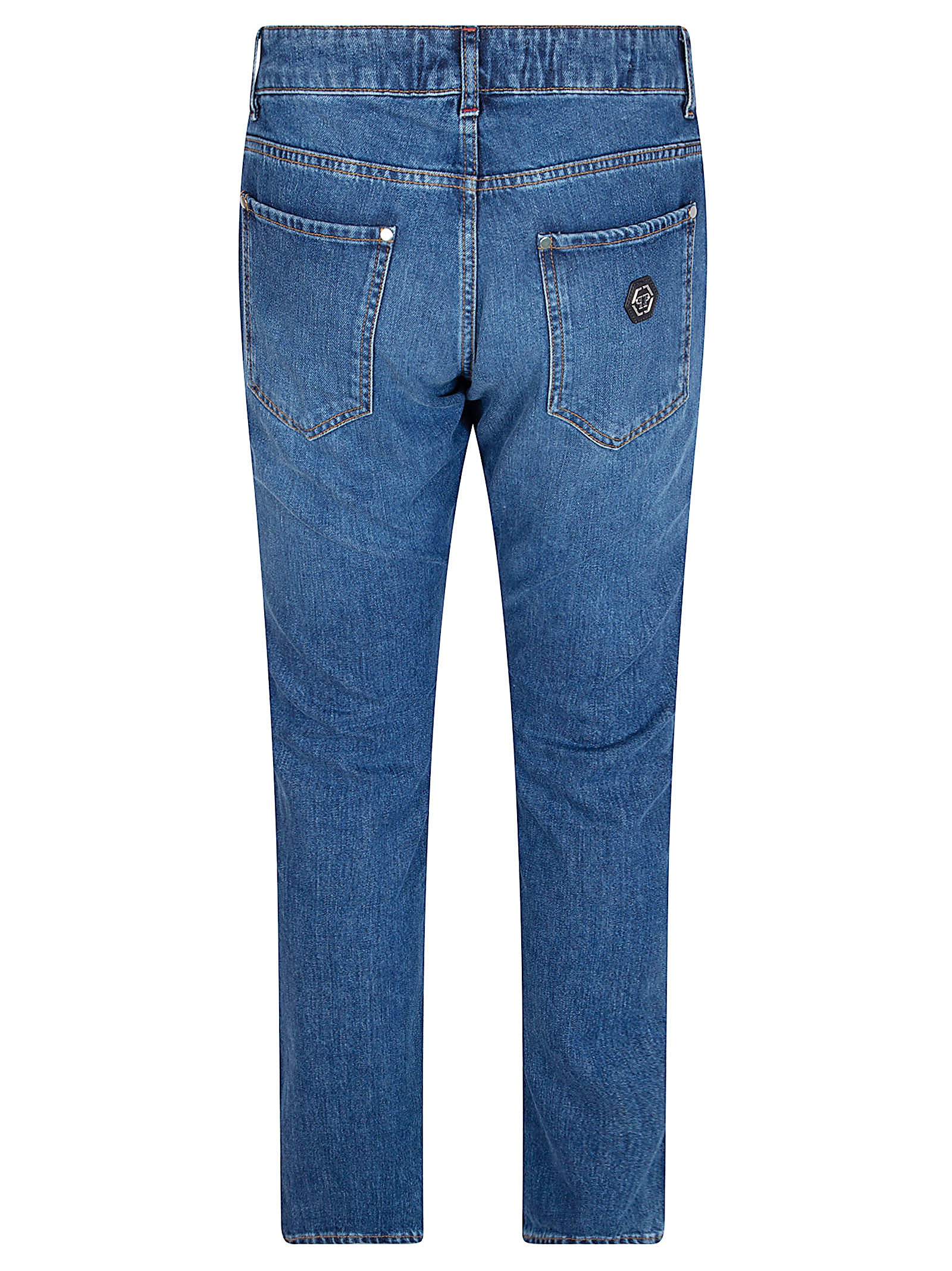 Straight-Leg Blue Denim Jeans with Logo Patch
