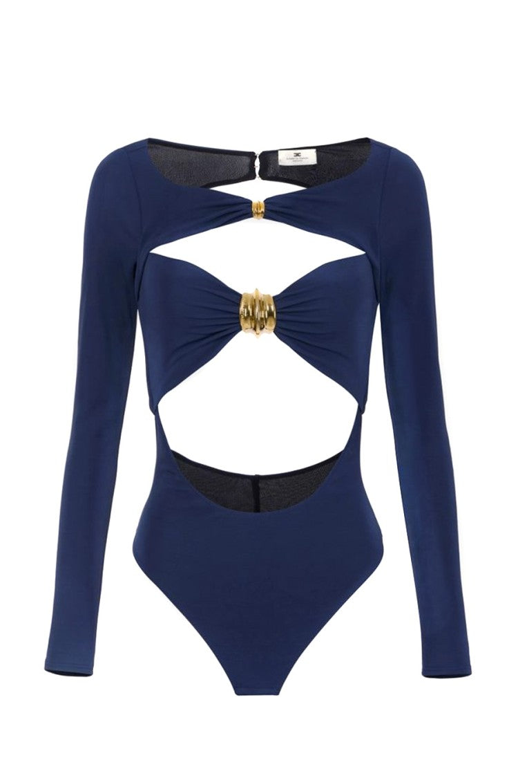 Cut-Out Viscose Top With Gold Accent
