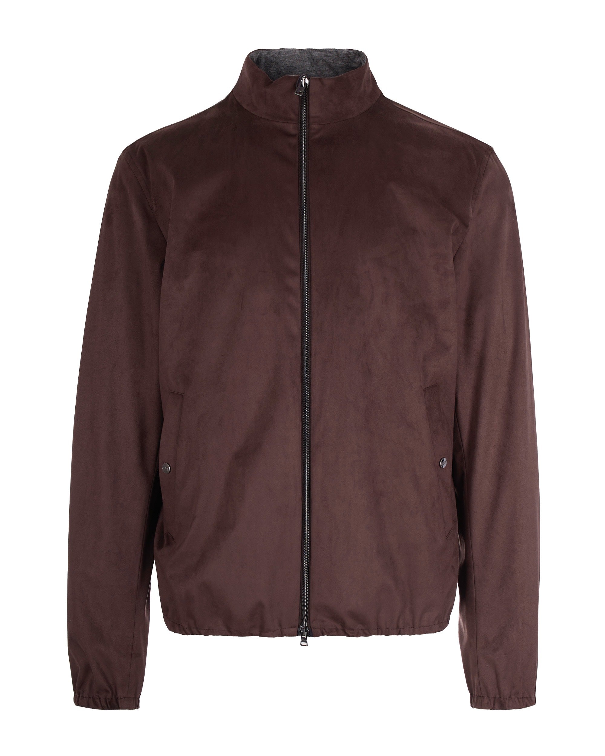 Suede-Texture Brown Casual Jacket With High Collar